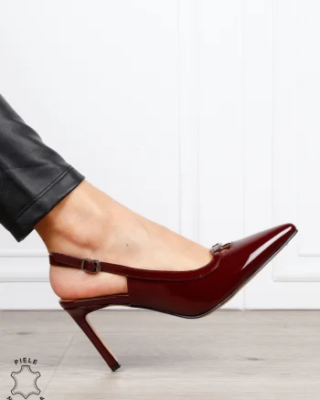 Pantofi dama eleganti din piele naturala cu toc subtire clasic CRL1635 BORDO