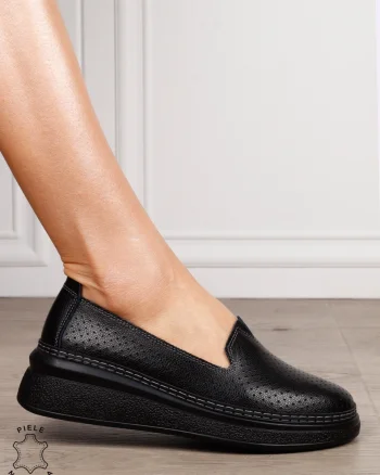 Balerini dama din Piele Naturala cu Fundita CRL1638 NEGRU