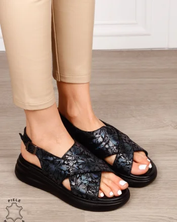 Sandale damă din piele naturală model simplu CRL1653 NEGRU