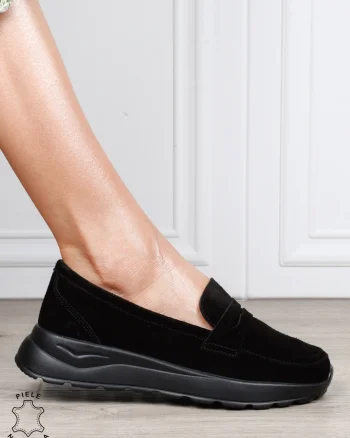 Mocasini dama din piele naturală confortabili și versatili CRL1815 NEGRU