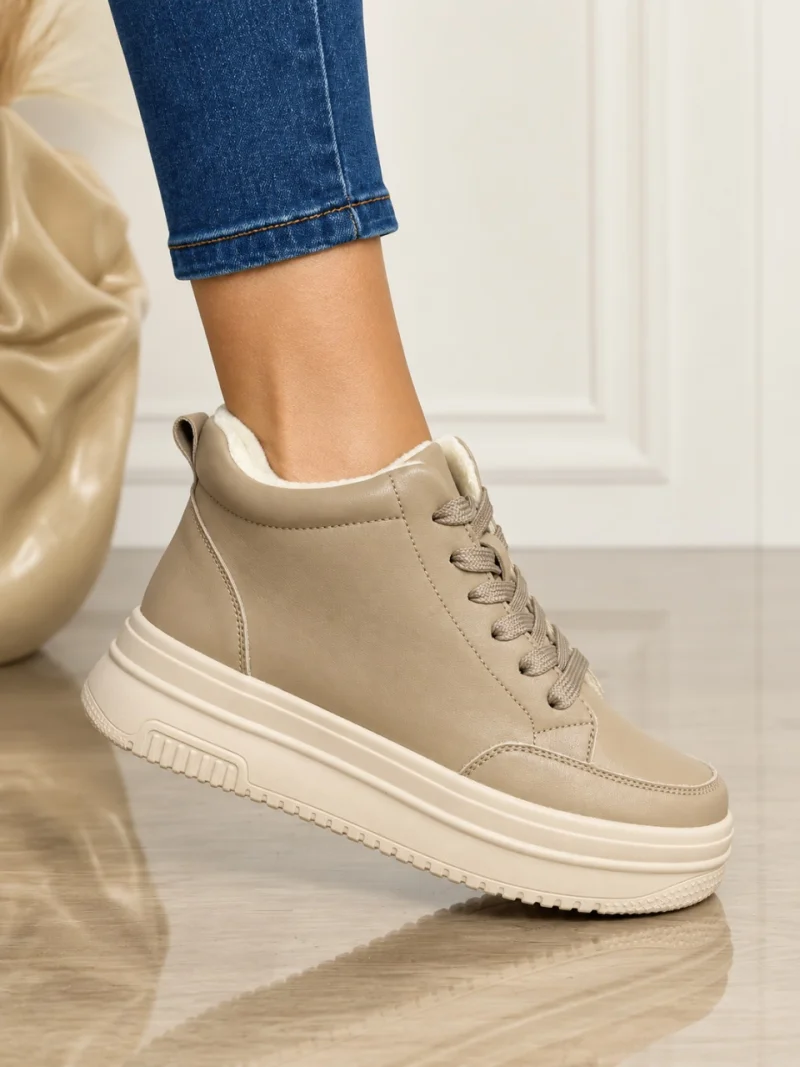 Ghete casual din piele naturală cu talpa solida CRL1510 KHAKI