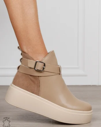 GHETE DAMA din PIELE Naturala cu catarama decorativa CRL1536 KHAKI