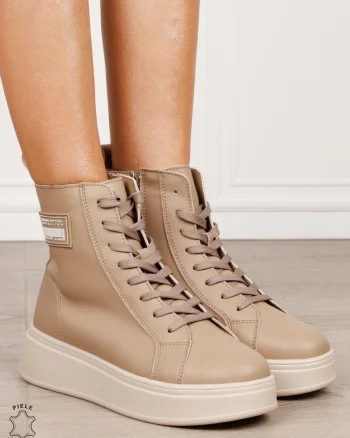 GHETE DAMA Inalta din PIELE Naturala, Model Clasic CRL1529 KHAKI