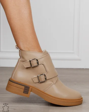 Ghete damă din piele naturală cu catarame reglabil CRL1840 KHAKI