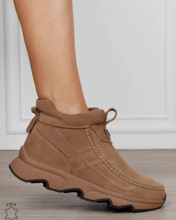 Ghete damă din piele naturală întoarsă cu finisaj casual CRL1843 BEJ