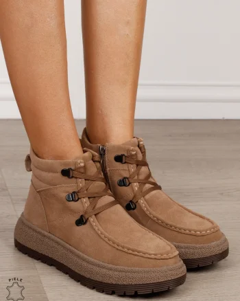 Ghete damă din piele naturală întoarsă model versatil CRL1848 KHAKI