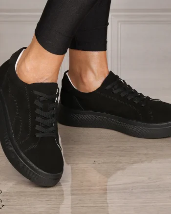 Pantofi CASUAL damă din piele naturală intoarsa CU SIRET CRL1452 NEGRU
