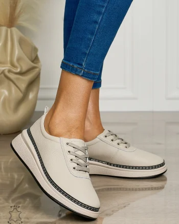 Pantofi CASUAL dama din piele naturala cu siret CONFORTABILE CRL1460 GRI