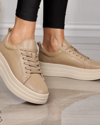 Pantofi CASUAL damă din piele naturală CU SIRET SI TALPA INALTA CRL1454 KHAKI