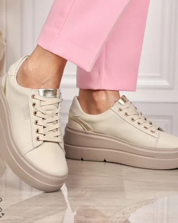 Pantofi CASUAL damă din piele naturală CU SIRET CRL1453 BEJ