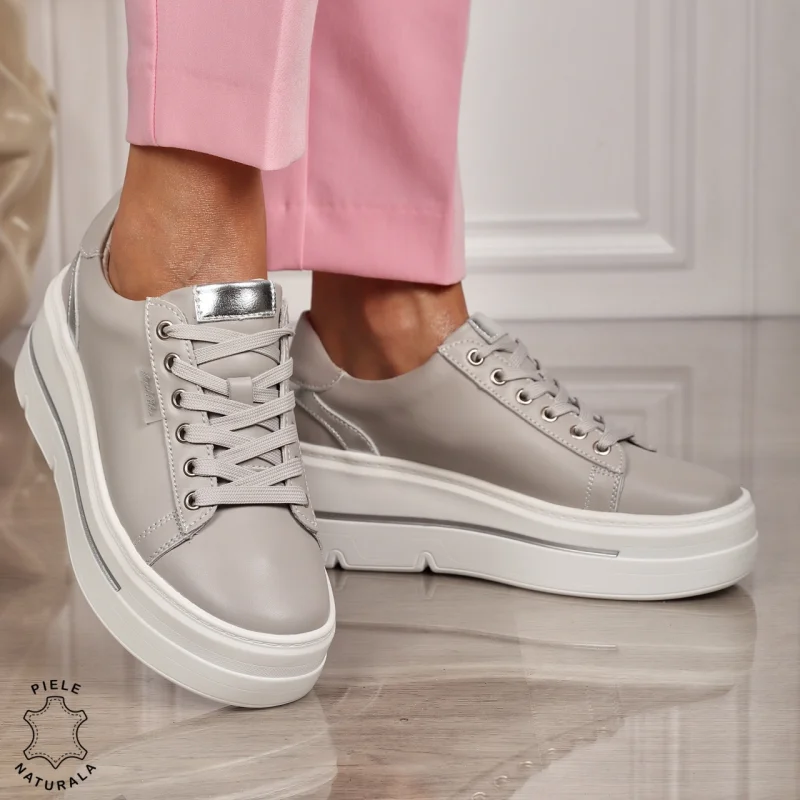 Pantofi CASUAL dama din piele naturala CU SIRET CRL1453 GRI