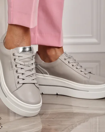 Pantofi CASUAL dama din piele naturala CU SIRET CRL1453 GRI