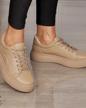 Pantofi CASUAL damă din piele naturală CU SIRET CRL1452 KHAKI