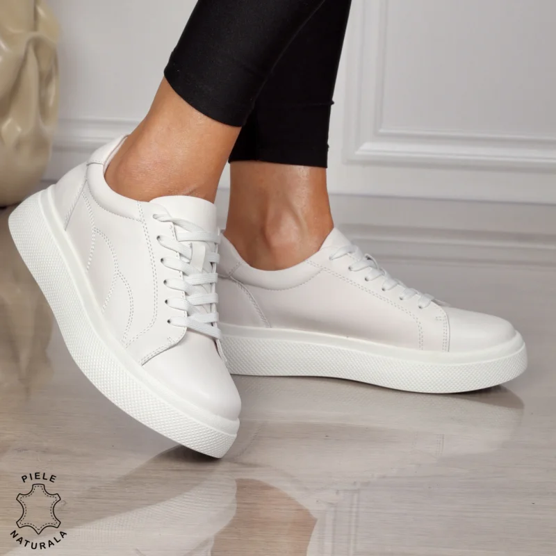 Pantofi CASUAL damă din piele naturală CU SIRET CRL1452 ALB