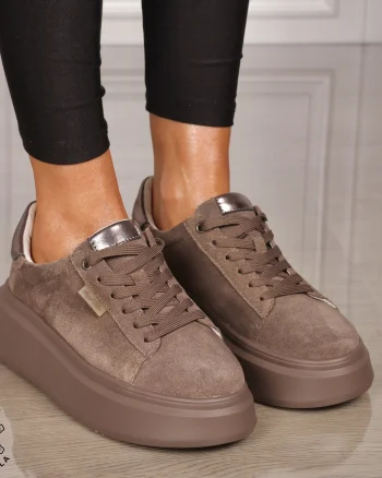 Pantofii casual din piele naturala robusti CRL1451 TAUPE