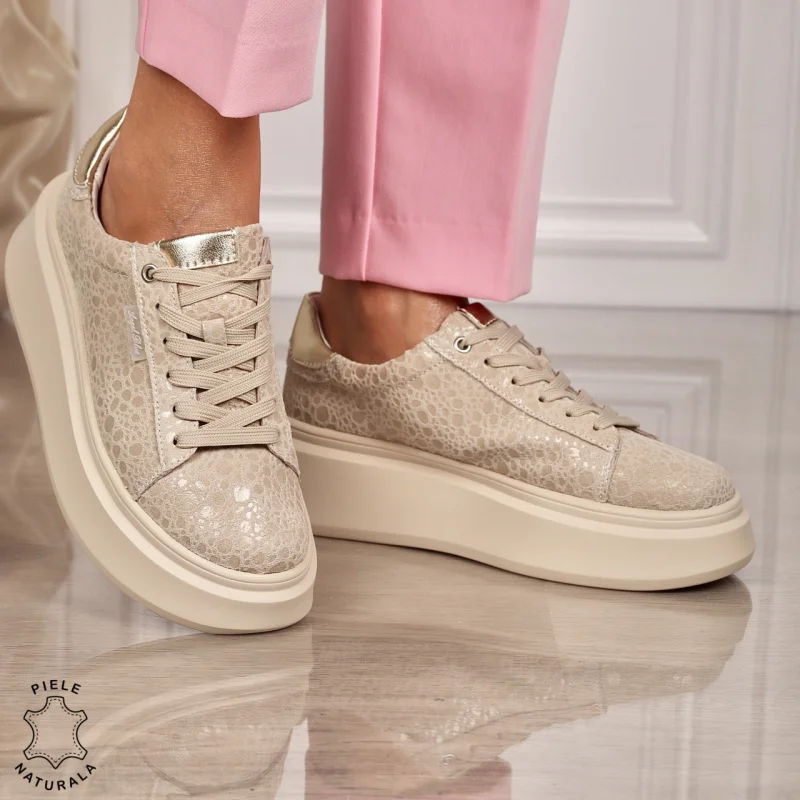 Pantofi CASUAL PIELE NATURALA CU SIRET CRL1450 BEJ