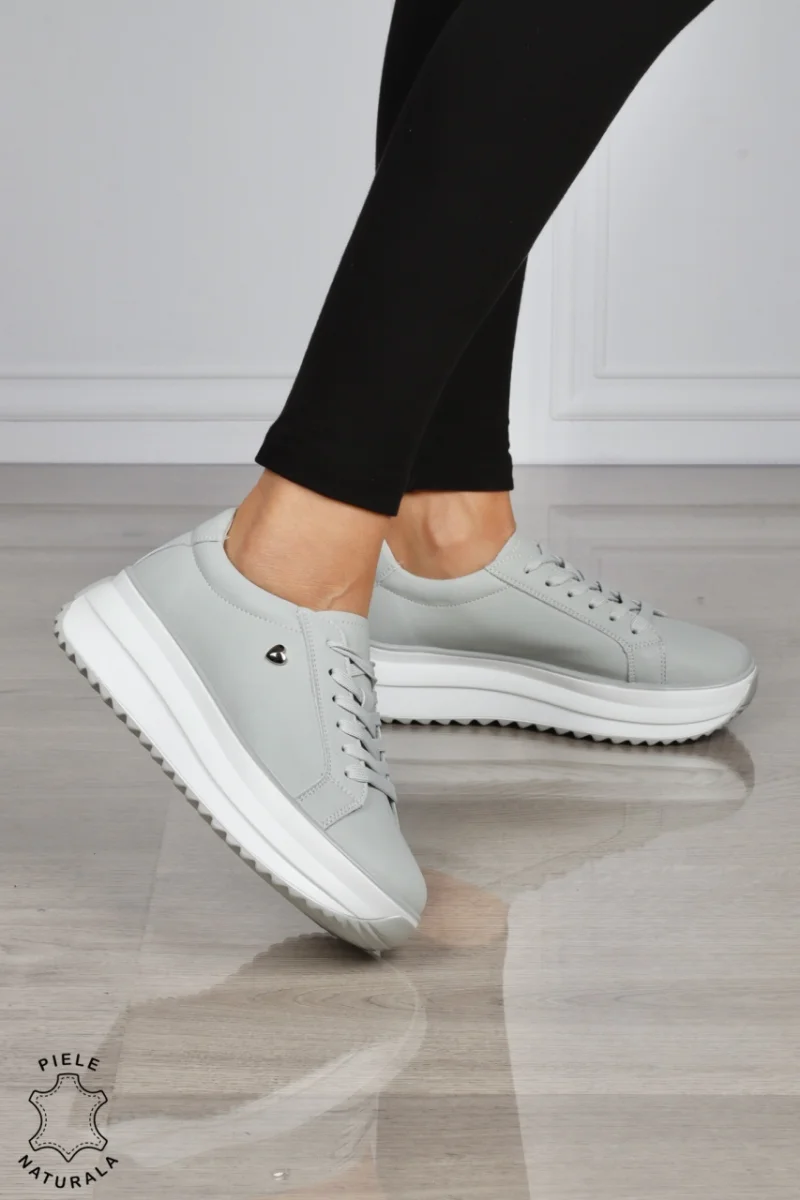 Pantofi CASUAL PIELE NATURALA cu talpa inalta CRL1275 GRI