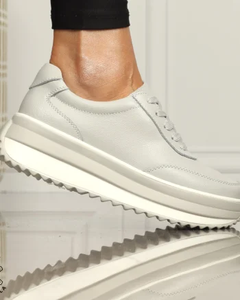 Pantofi casual dama din piele naturala cu șiret comozi și versatili CRL1444 GRI