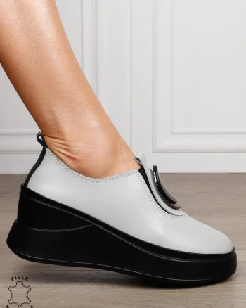 PANTOFI CASUAL Dama Piele Naturala Slip-on cu deatliu in fata CRL1443 GRI