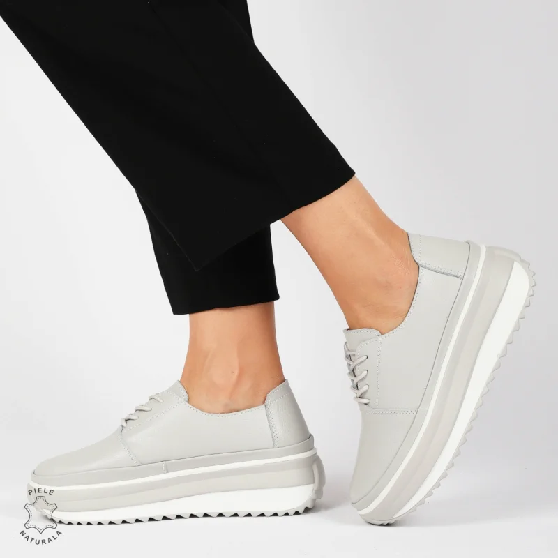 PANTOFI CASUAL Dama Piele Naturala CU SIRET CRL1439 GRI