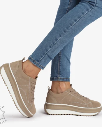 Pantofi Casual de dama din Piele Naturala INTOARSA CU CUSATURI DECORATIVE CRL1220 KHAKI