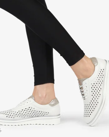 Pantofi Casual dama din piele naturala Perforati CRL0782 ALB