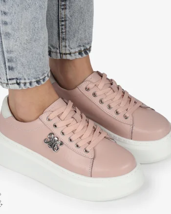 PANTOFI CASUAL dama din Piele naturala CU CATARAMA LATERALA SIRET CRL1347 ROZ
