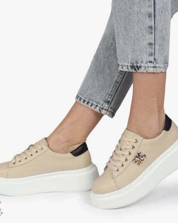 PANTOFI CASUAL dama din Piele naturala CU CATARAMA LATERALA SIRET CRL1347 BEJ