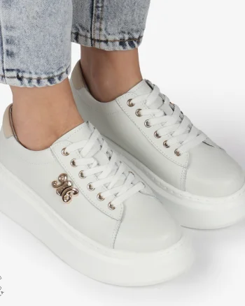 PANTOFI CASUAL dama din Piele naturala CU CATARAMA LATERALA SIRET CRL1347 ALB