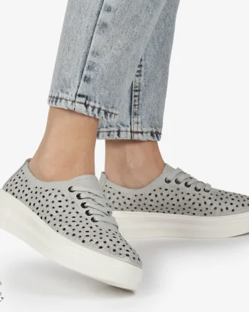 Pantofi Casual dama din Piele naturala PERFORATI USORI CU SIRET CRL1341 GRI