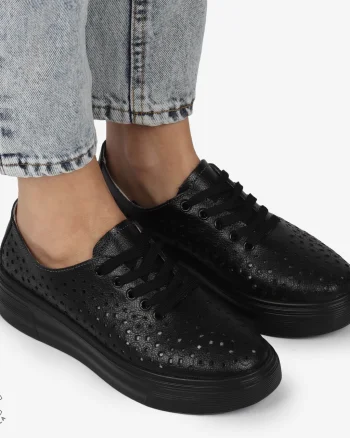 Pantofi Casual dama din Piele naturala PERFORATCU SIRET CRL1341 NEGRU