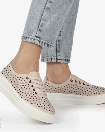 Pantofi Casual dama din Piele naturala PERFORAT USORI CU SIRET CRL1341 ROZ