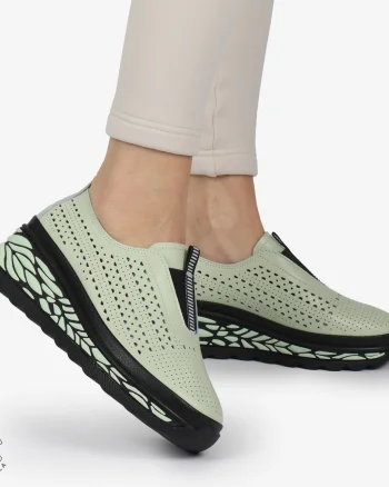 Pantofi Casual dama PERFORATI din Piele naturala CU DESIGN PE TALPA SLIP-ON CRL1338 VERDE