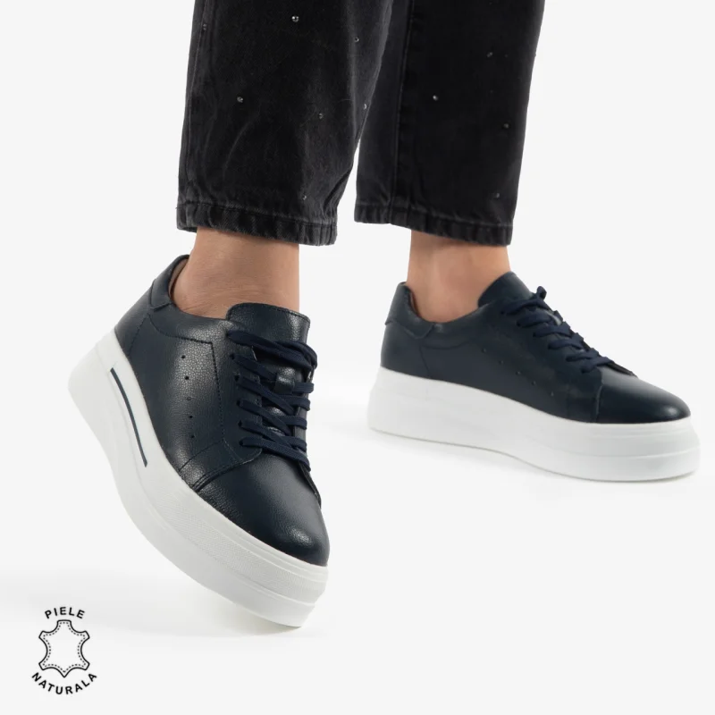 PANTOFI CASUAL DE DAMA DIN PIELE NATURALA CRL0769 navy