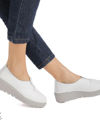 Pantofi Casual de dama din Piele Naturala CRL0918 ALB