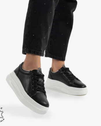 Pantofii casual piele naturala CRL0763 NEGRU