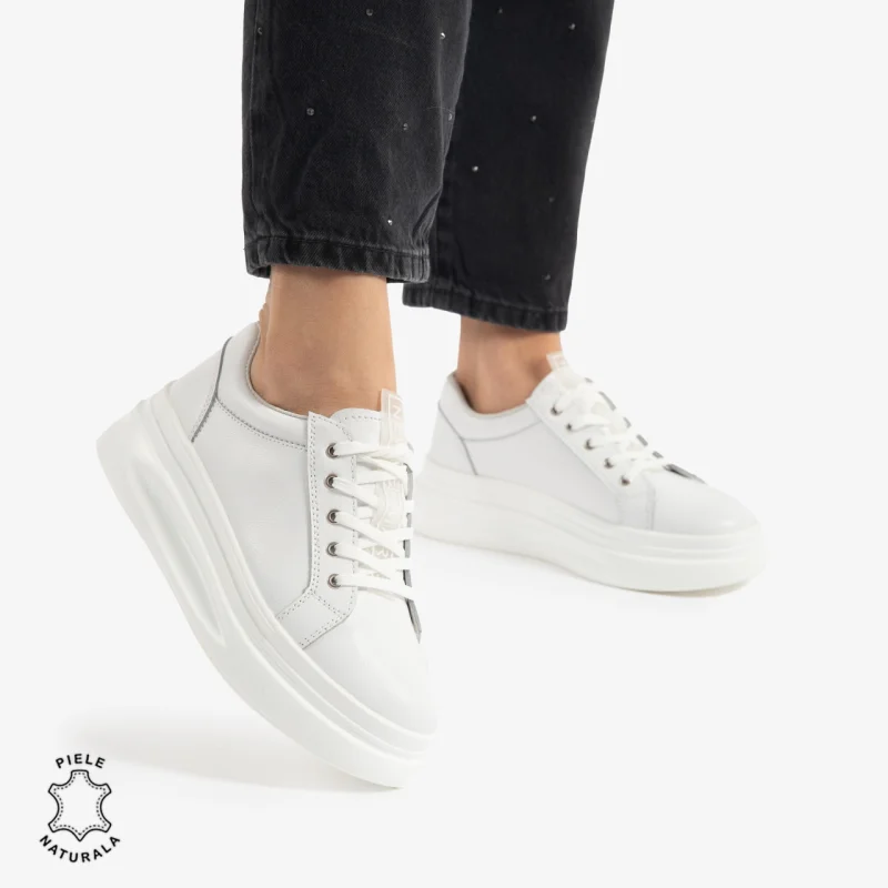 Pantofii casual piele naturala CRL0763 ALB