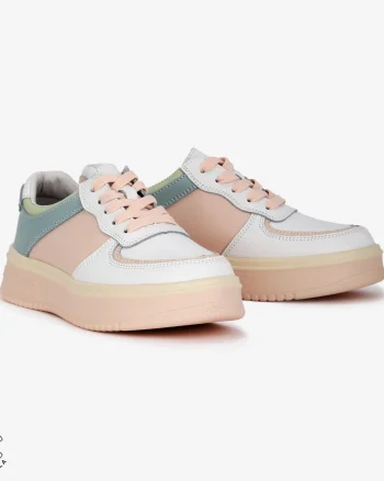 Pantofi Casual de dama din Piele naturala Multicolor cu design special CRL0519 ALB CU ROZ