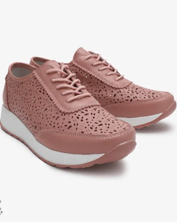 Pantofi casual dama din Piele Naturala Perforati cu model CRL0714 ROZ