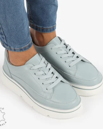 Pantofi Casual de dama din Piele naturala cu talpa groasa CRL1319 ALBASTRU