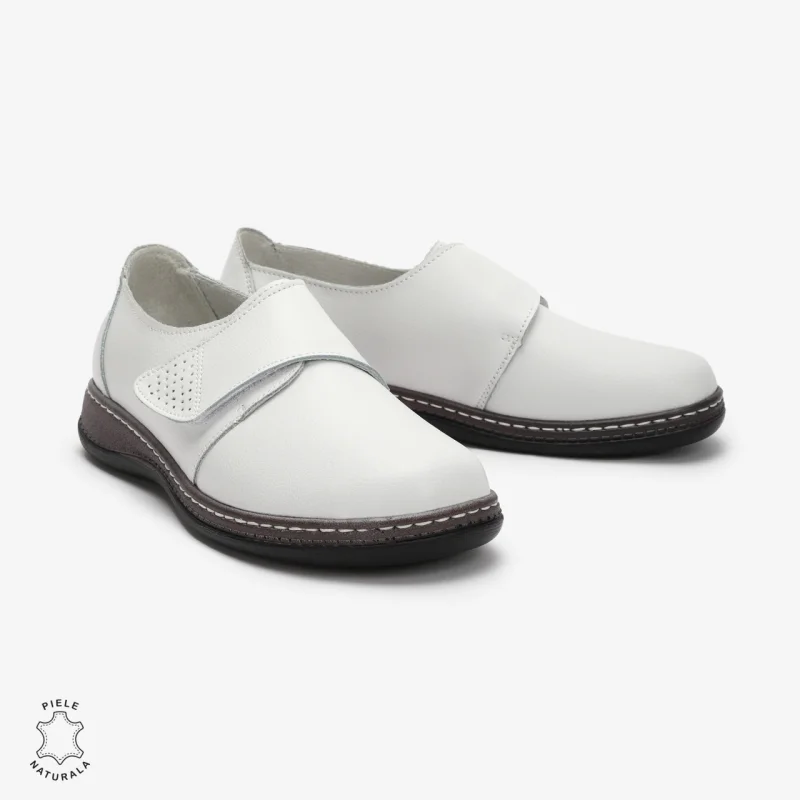 Mocasini dama din Piele naturală CRL0017 Alb
