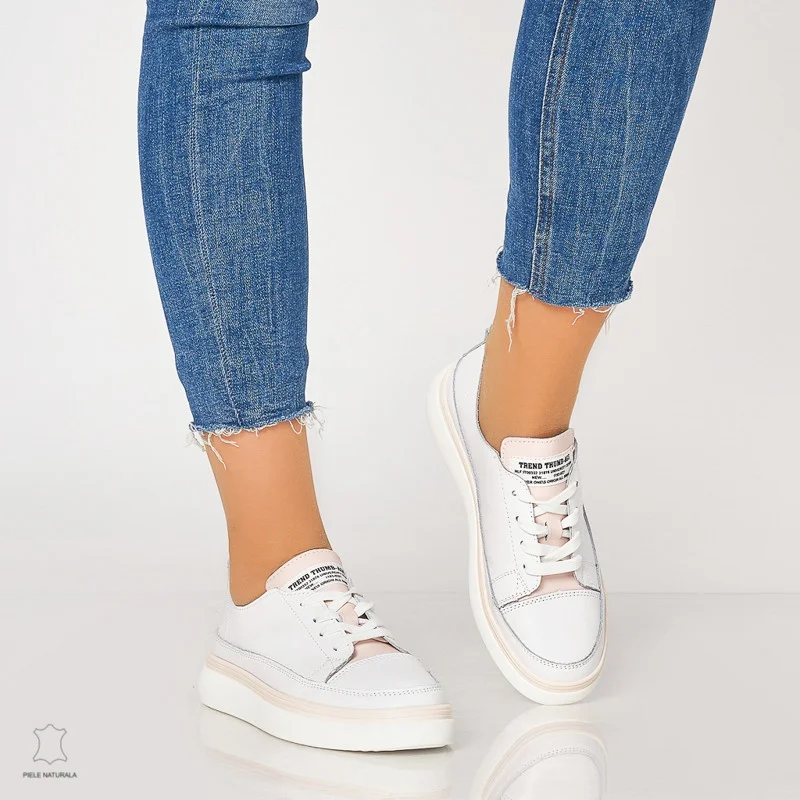 Pantofi casual trendy de dama din piele naturala Multicolor CRL0007 Alb