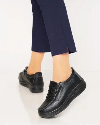 Pantofi casual de dama din piele naturala cu talpa groasa CRL0005 Negru