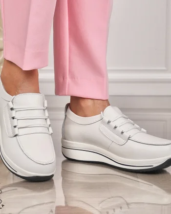 Pantofi casual de dama din piele naturala cu talpa groasa CRL0005 Alb