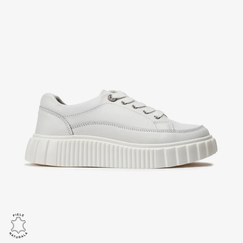 Pantofi Casual de dama din Piele naturala cu talpa groasa CRL0526 Alb