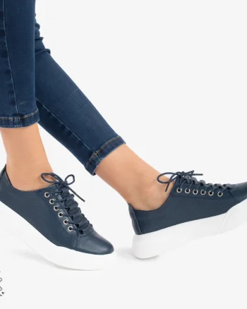 Pantofi Casual de dama din Piele Naturala CRL0572 Bleumarin