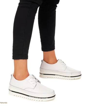 Pantofi Casual dama din Piele naturala cu talpa groasa CRL0053 ALB