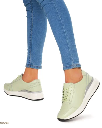 Pantofi casual de dama din piele naturala cu talpa plata CRL0019 verde