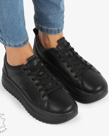 Pantofi Casual de dama din Piele Naturala CU CUSATURI DECORATIVE CRL1220 NEGRU