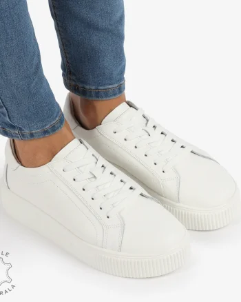 Pantofi Casual de dama din Piele Naturala CRL1222 ALB